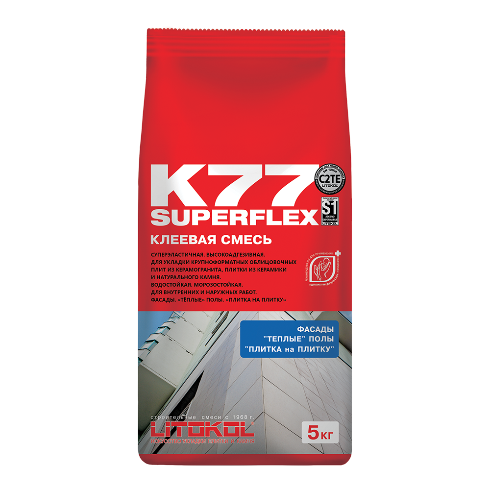Суперэластичная клеевая смесь LITOKOL SUPERFLEX K77, 5 кг