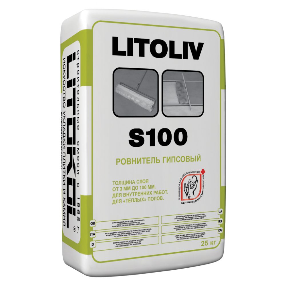 Толстослойный гипсовый ровнитель для пола LITOKOL LITOLIVE S100, 25 кг