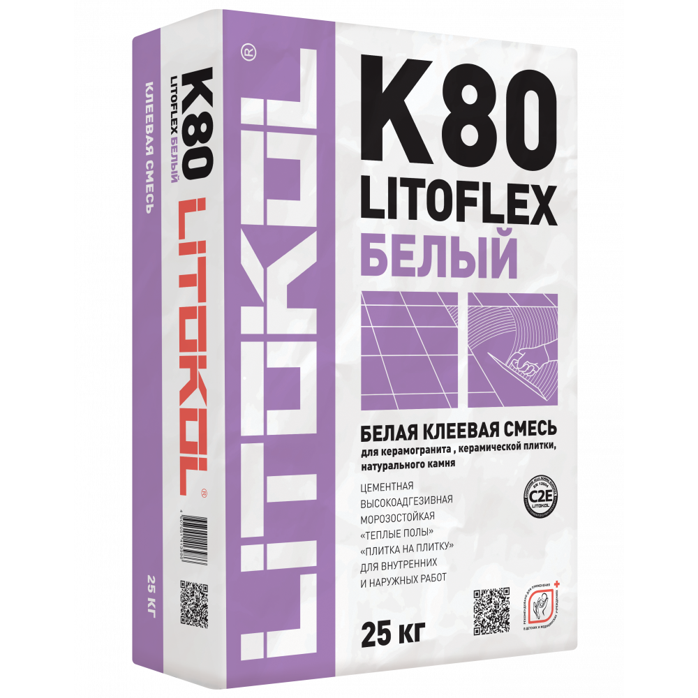 БЕЛАЯ высокоэластичная клеевая смесь LITOKOL LITOFLEX K80, 25 кг