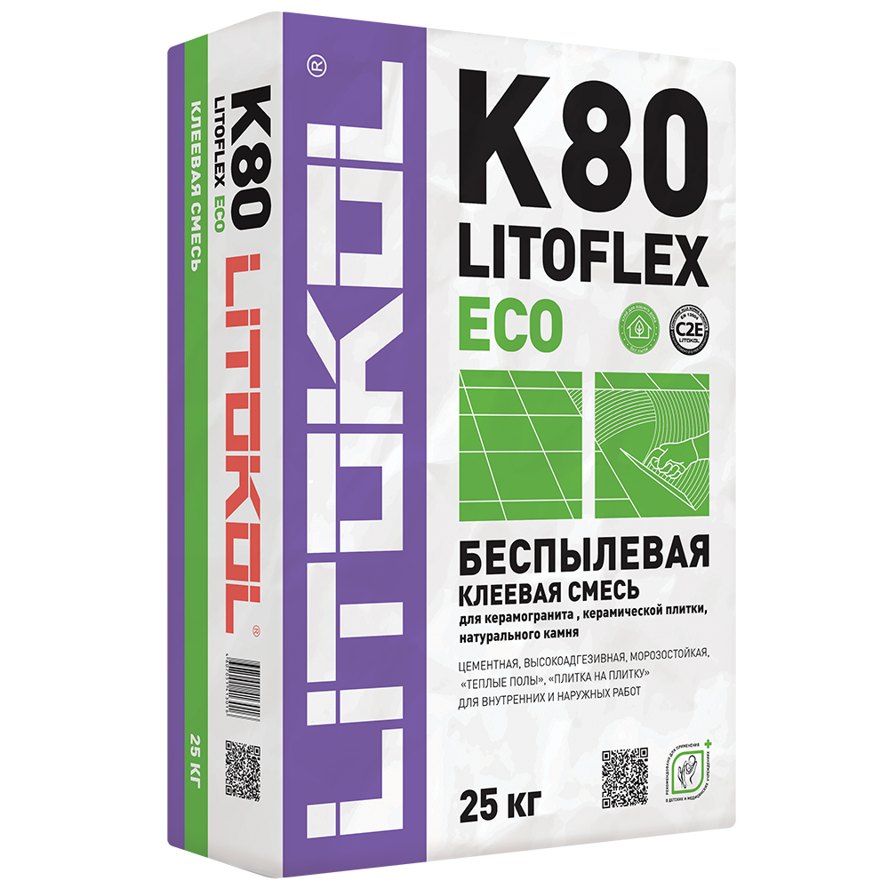 Беспылевая универсальная клеевая смесь LITOKOL LITOFLEX K80 ECO, 25 кг