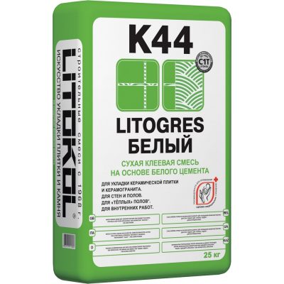 Белая усиленная клеевая смесь LITOKOL LITOGRES K44 (ЛИТОКОЛ ЛИТОГРЕС К44), 25 кг