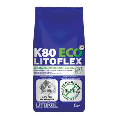 Беспылевая универсальная клеевая смесь LITOKOL LITOFLEX K80 ECO, 5 кг