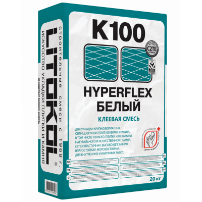 Суперэластичная БЕЛАЯ  клеевая смесь LITOKOL HYPERFLEX K100, 20 кг