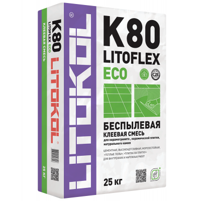 Беспылевая универсальная клеевая смесь LITOKOL LITOFLEX K80 ECO, 25 кг