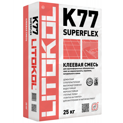 Суперэластичная клеевая смесь LITOKOL SUPERFLEX K77, 25 кг