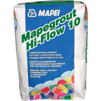MAPEGROUT hi-flow 10, высокотекучая смесь рос. пр-ва с наполнителем до 10 мм д/рем. бетона, 25 кг