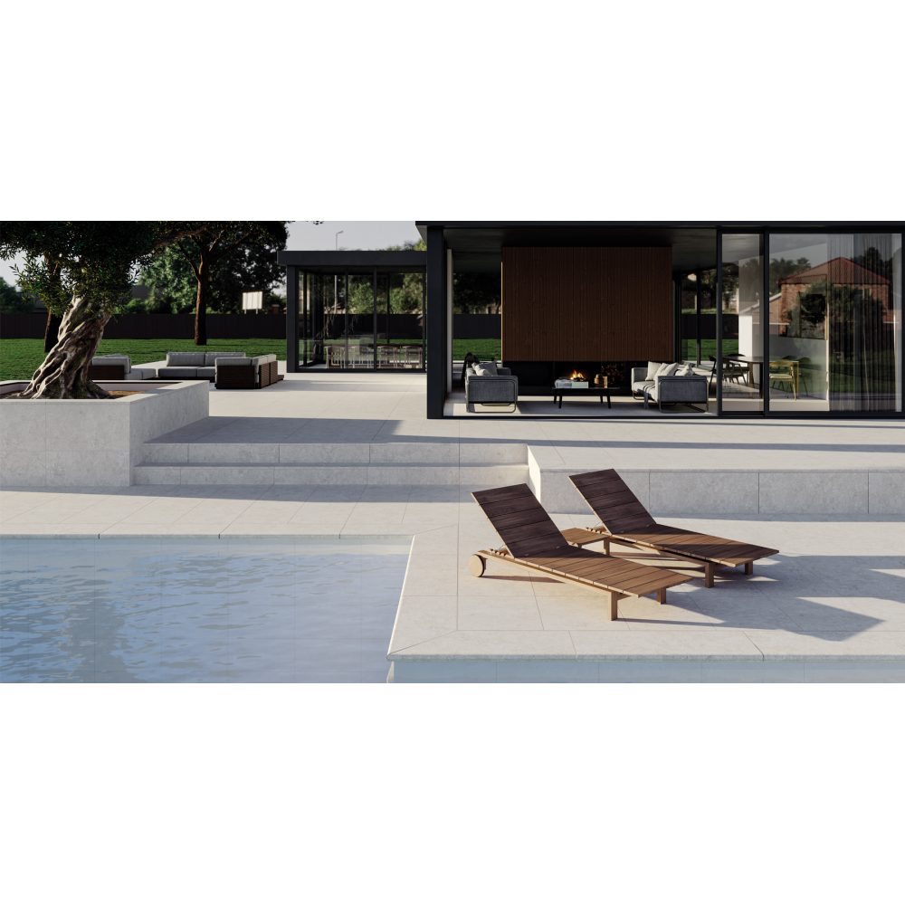 Ступень прямая верхняя Exagres PELDAÑO RECTO BEDFORD WHITE (белая), анти-слип, 33x120x3 см