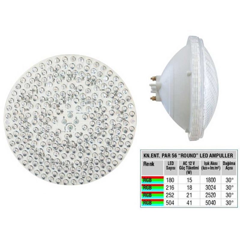 Лампа LED PAR56 цвет RGB - 5040 Лм , (LED - 5 мм  504 round LED), 12 В/41 Вт, со встроенной платой у