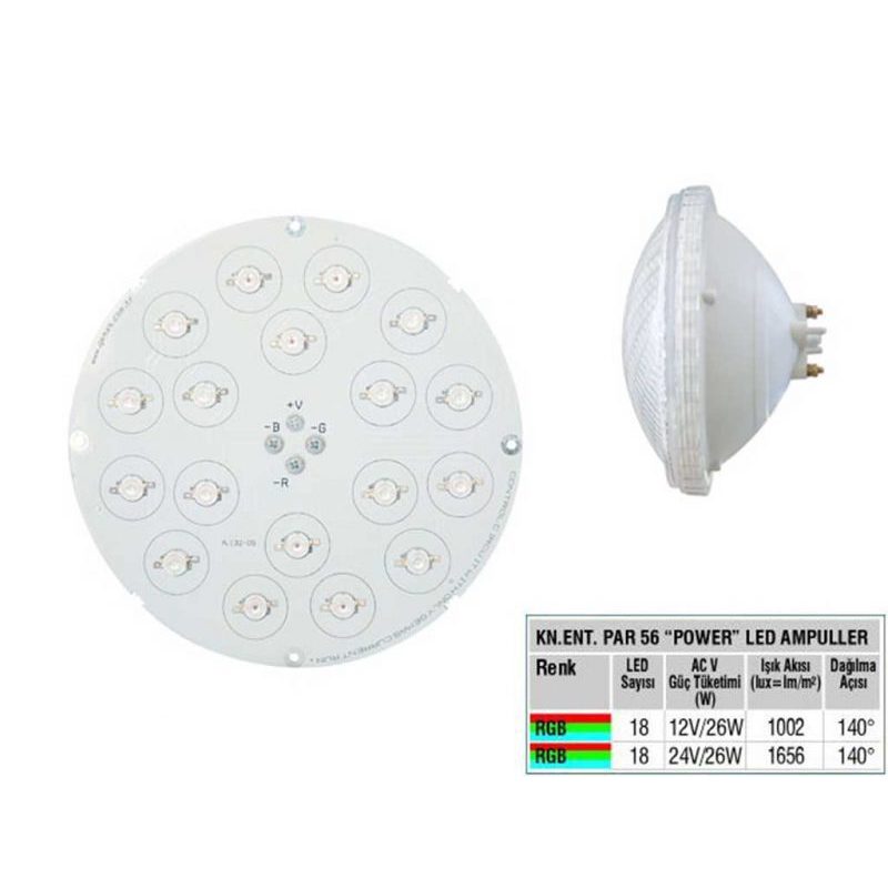 Лампа LED PAR56 цвет RGB - 1 002 Лм со встроенной платой управления (Rainbow 18), 12 В/26 Вт