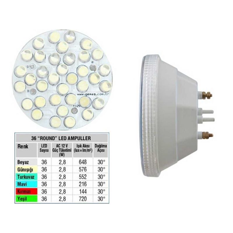 Лампа Mini, LED Single Color 36, 2.8 Вт, 12 В, 30°, белый