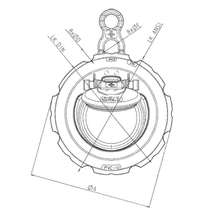 Обратный клапан ПВХ d90-3" PN10, подпруж. хлопушка K6