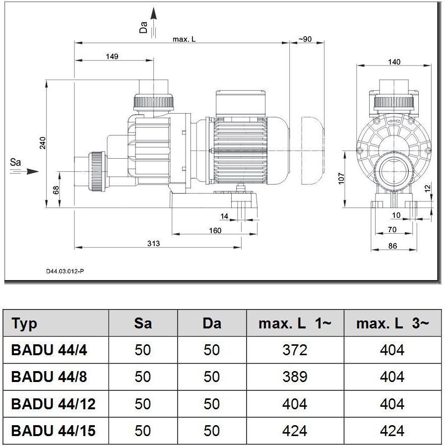 Насос BADU 44/4-AK, Dr. / 3~, 0,18 кВт, черный, 400/230 В
