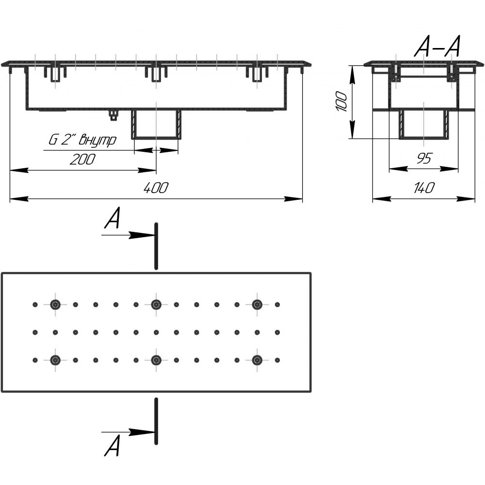Гейзер прямоугольный 140*400 плитка (AISI 304)