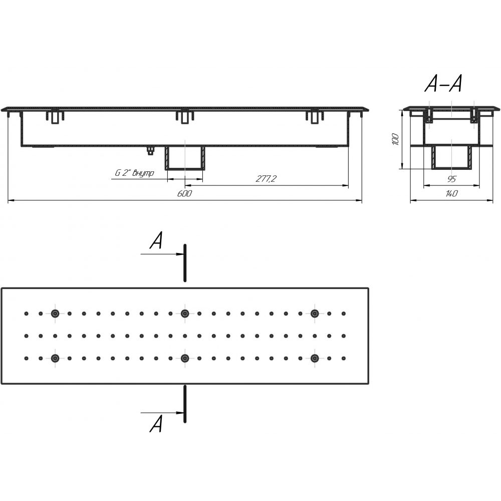 Гейзер прямоугольный 140*600 плитка (AISI 304)