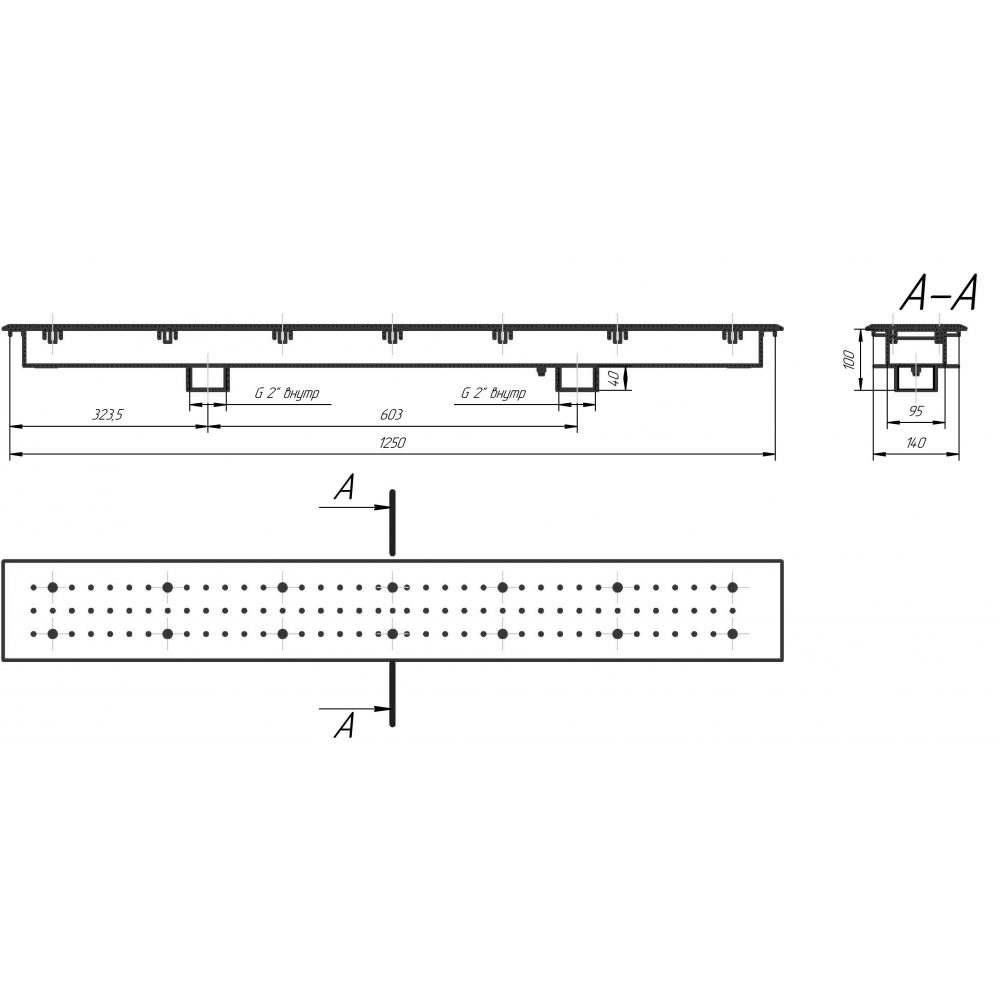 Гейзер прямоугольный 140*1250 плитка (AISI 304)