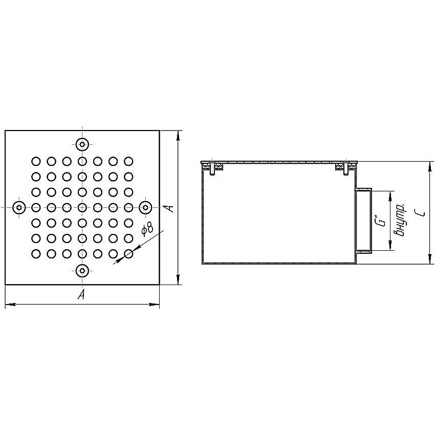 Донный слив квадратный 200х200х120 2,5" плитка (AISI 304)