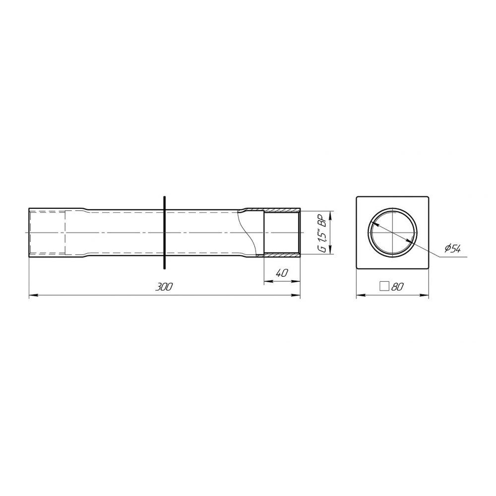 Стеновой проход 1,5" L=300 мм (плитка) (AISI 304)