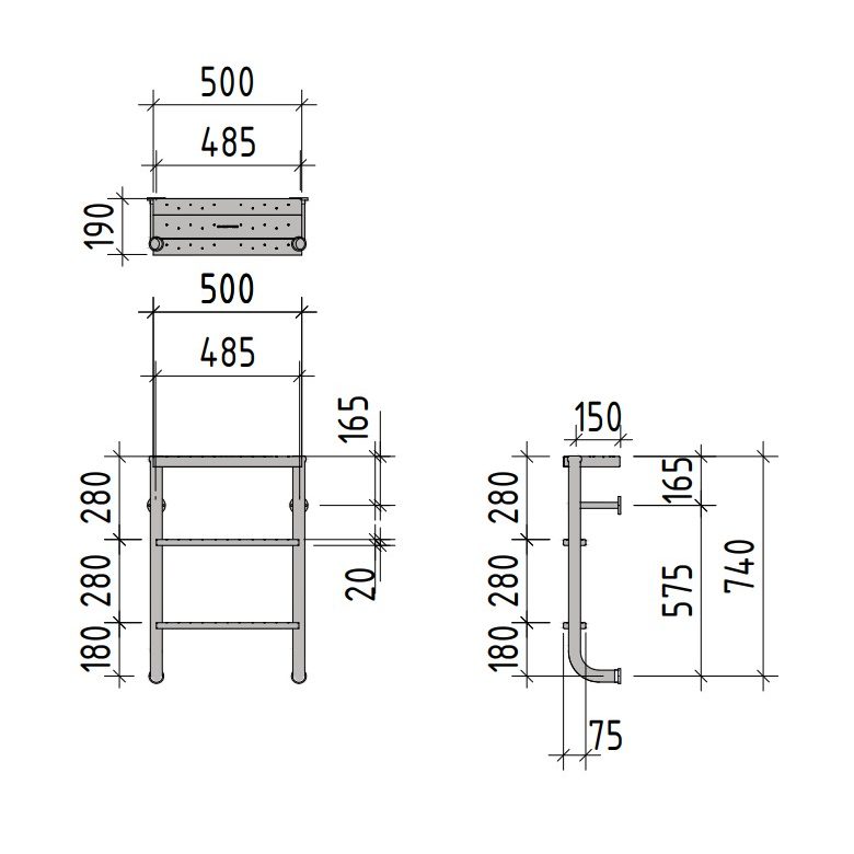 Лестница двухсоставная Evo Step Split, цельносварная, 3 ступени, в компл. с поручнями, AISI 304