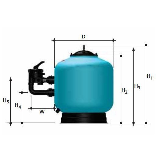 Фильтр FILTEGRA 630 мм, ABS+GELCOAT, с прозр. крышкой, с боковым 6-ти поз. клапаном 11/2",  15 м3/ч