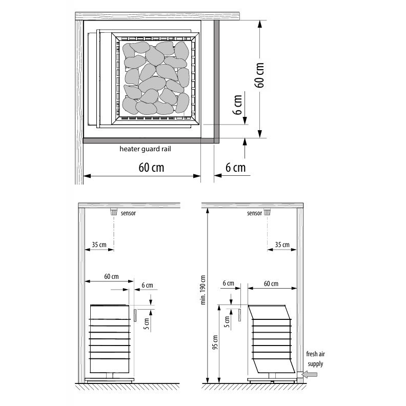 Печь для сауны EOS Vision Nero Impala, 950 x 600 x 600 мм, 400 В 3N AC, 9,0 кВт