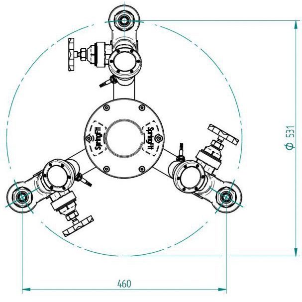 Форсунки фонтана SpringFit Комета 10-14 тройная с RGB Power LED прожекторами, 2½", Ø 3 x 14 мм, бронза