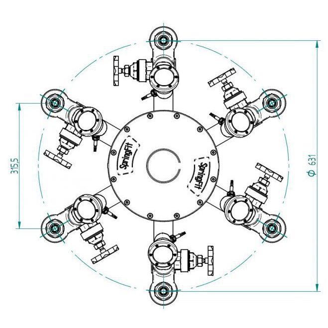Форсунки фонтана SpringFit Комета 10-14 6 выходов с RGB Power LED прожекторами, 2½", Ø 6 x 14 мм, бронза