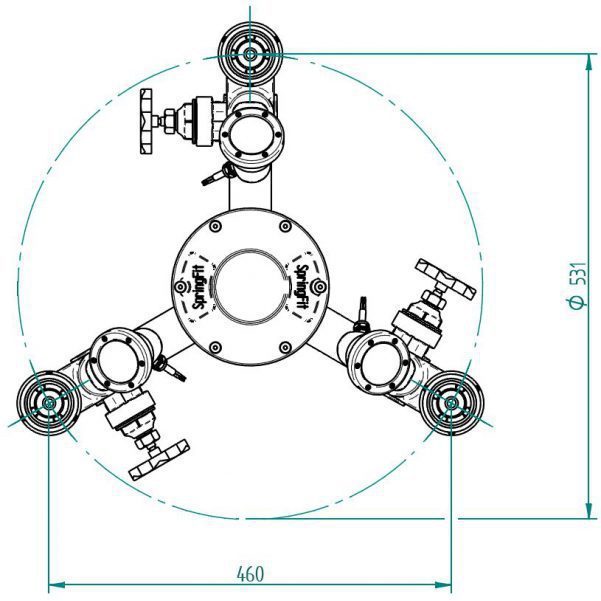 Форсунки фонтана SpringFit Каскад 50 тройная с RGB Power LED прожекторами, 2½", Ø 3 x 51 мм, бронза