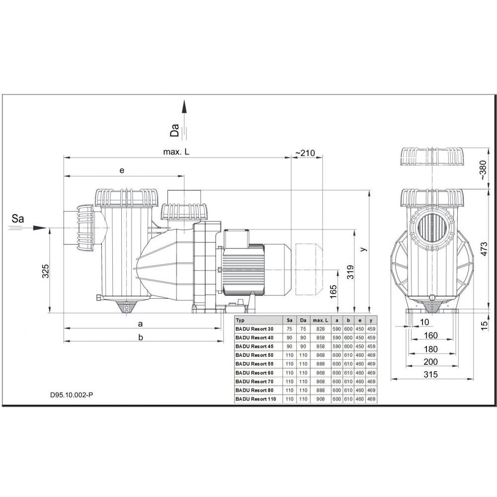 Насос BADU Resort 60-AK-SSV, 3~, 230В/400В/50 Гц, 2,6 кВт, черный