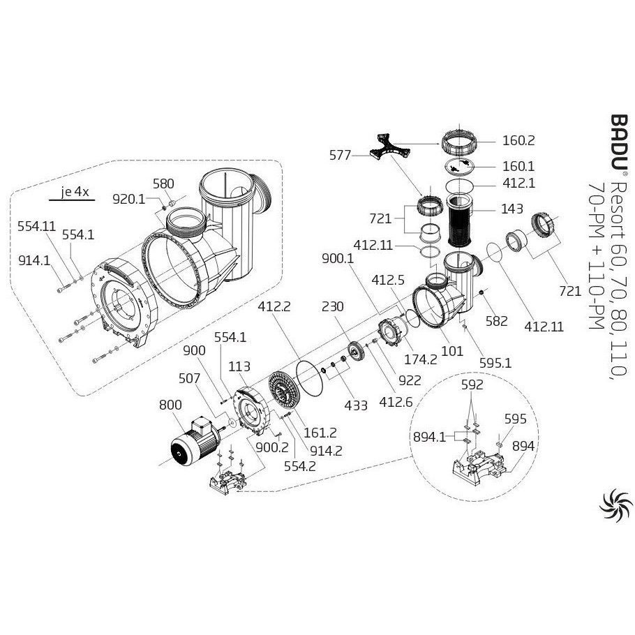 Насос BADU Resort 60-AK-SSV, 3~, 230В/400В/50 Гц, 2,6 кВт, черный