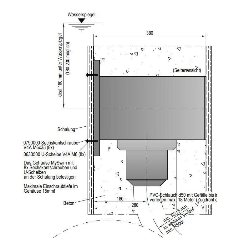 Монтажный комплект системы противотока Ospa-MySwim Uni/UniK, для бет. и плен. басс.