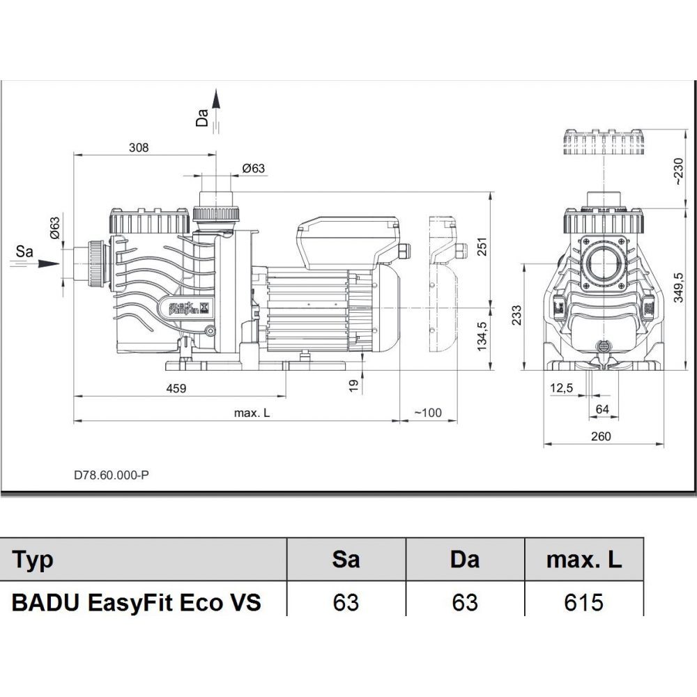 Насос BADU EasyFit Eco VS, 1~ 230 В, 0,08-1,40/0,03-1,10 кВт