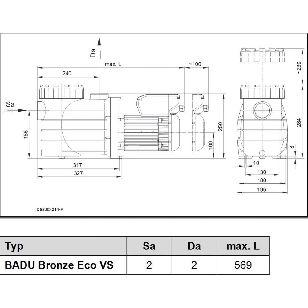 Насос BADU Bronze Eco VS, 1~ 230 В, 0,08-1,40/0,03-1,10 кВт