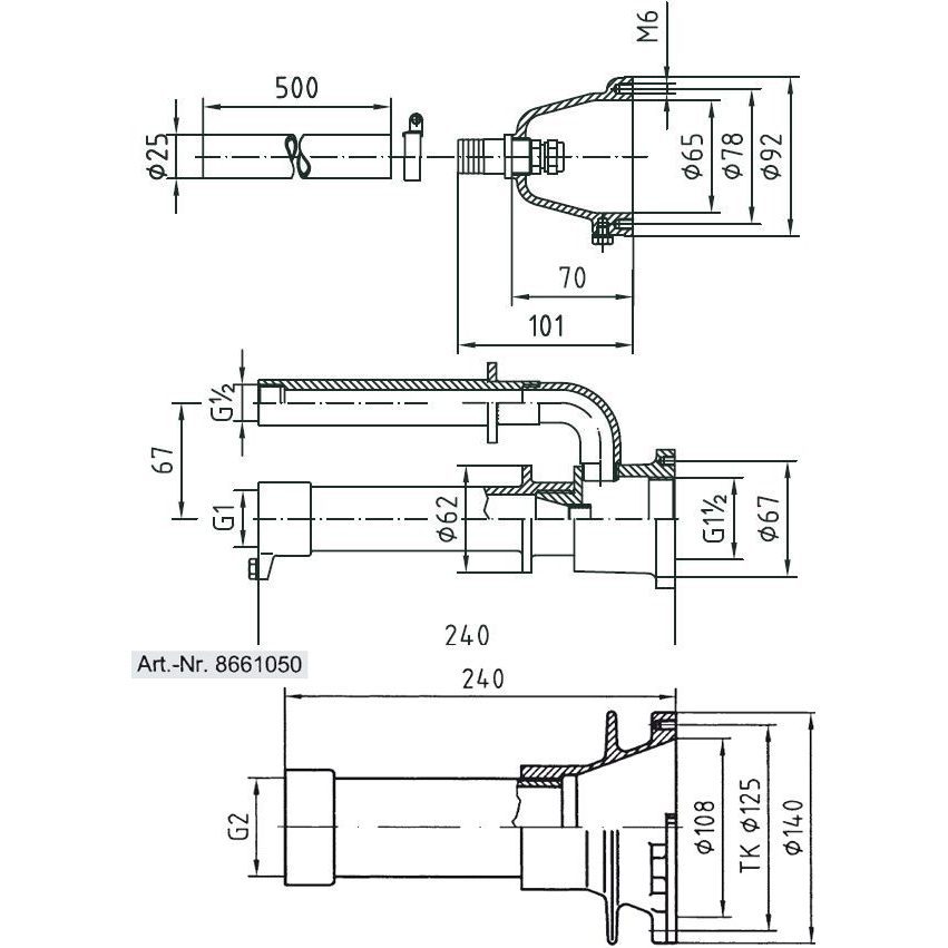 Закладные детали системы г/м "Standard", 4 форсунки, 240 мм, бронза