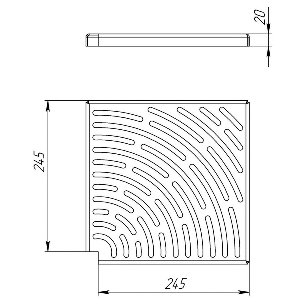 Угловой элемент переливной решетки (AISI 316) шир. 245 мм