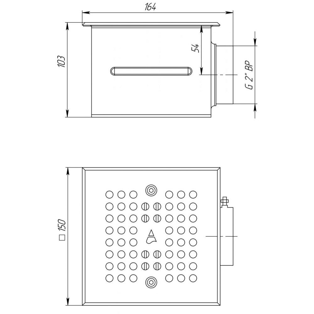 Донный слив 2" 150х150, плитка (внутр. резьба)(AISI 316)