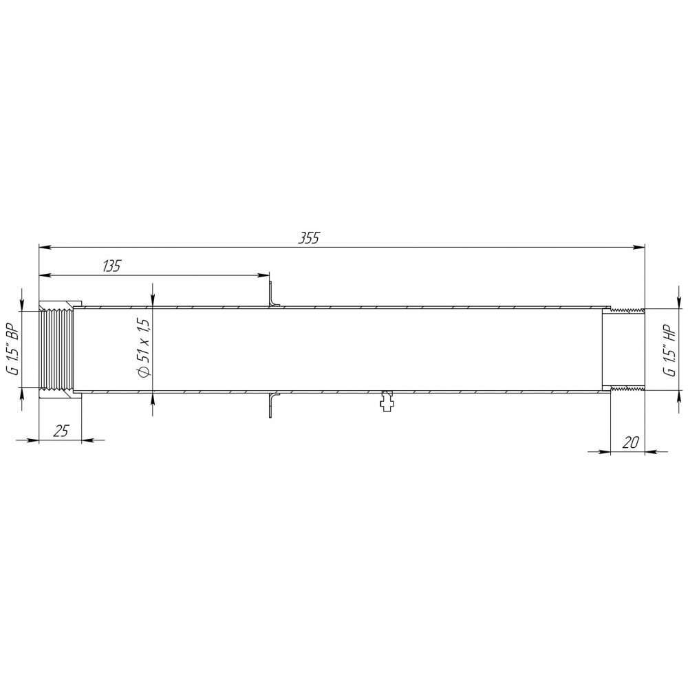 Стеновой проход 1,5" 350 мм под плитку (AISI 316)