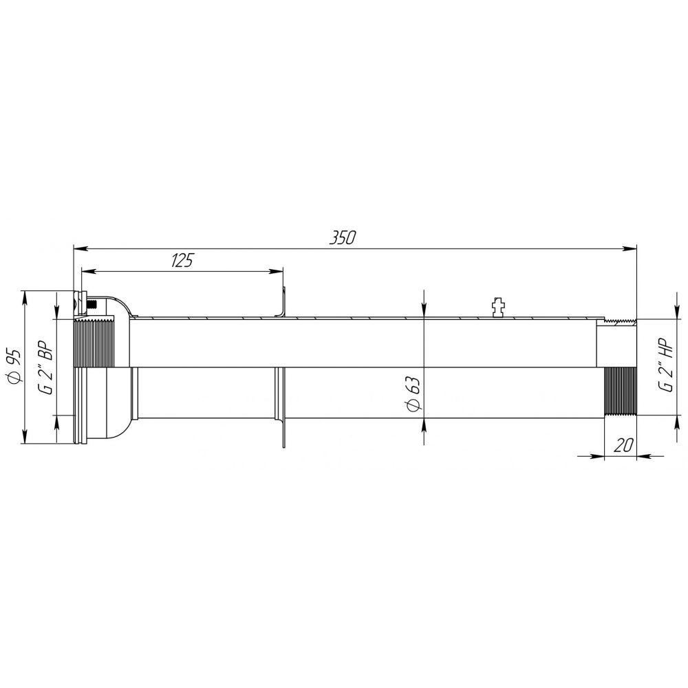 Стеновой проход 2" 350 мм под плёнку (AISI 316)