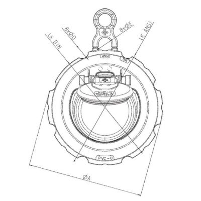 Обратный клапан ПВХd50-1 1/2"PN10 , подпруж. пхлопушка K6 чертеж, схема Allpools