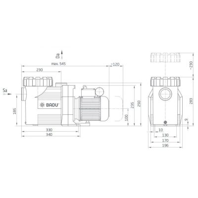 Насос BADU Prime 13 AK, 3~ Y/∆ 400/230 В, 0,75/0,55 кВт чертеж, схема Allpools