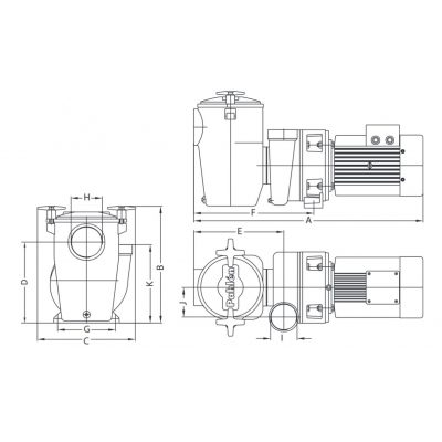 Насос Pahlen P2000 (75 м3/ч) с префильтром, 4,0 кВт, 380 В, бронза, 3" и 2 1/2" внутр. р. чертеж, схема Allpools