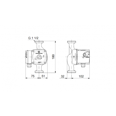 Насос циркуляционный UPS 32-80 (1 1/4", 1*230 B) с гайками чертеж, схема Allpools