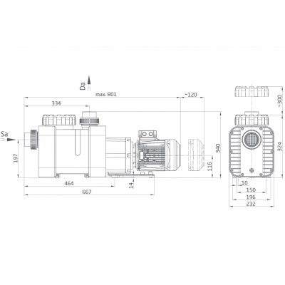Насос BADU Delta-MK 12, 1~ 230 В, 0,45 кВт чертеж, схема Allpools