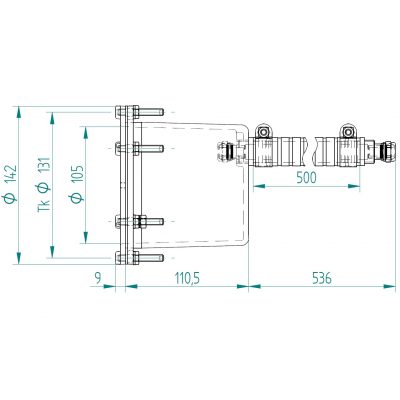 Закл. ниша прож. 155 мм для сборн. (композитн.) басс., со шлангом для кабеля и контрафланцем, RG чертеж, схема Allpools