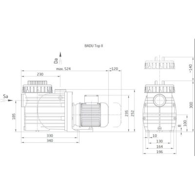Насос BADU Top II/14, 1~ 230 В, 0.97/0.65 кВт чертеж, схема Allpools