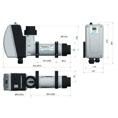 Электронагреватель Pahlen Aqua HL 15 кВт, 380 В, пластик/ТЭН титан чертеж, схема Allpools