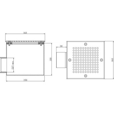 Слив донный квадратный 150х150х100 2" (внутр.) пленка AISI-316 чертеж, схема Allpools