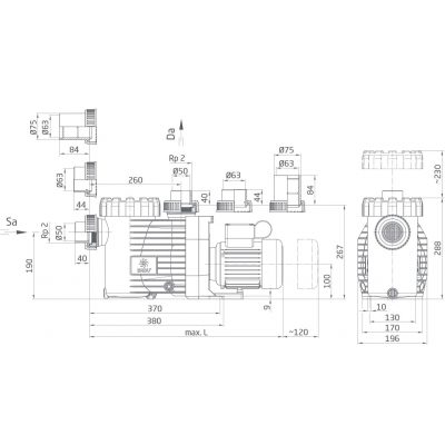 Насос BADU Gamma 20 AK, 3~ Y/∆ 400/230 В, 0,75 кВт чертеж, схема Allpools