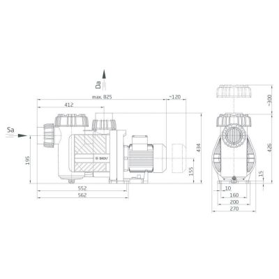 Насос BADU Prime 30-AK, Dr. / 3~, 1,50 кВт, 400/230 В, 60 Гц 
черный чертеж, схема Allpools