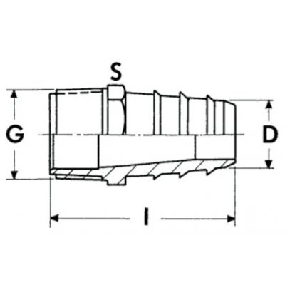Штуцер ПВХ резьбовой конический d=3/4"х25 (17-22) нар.р. PN10 Plimat чертеж, схема Allpools