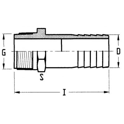 Штуцер ПВХ резьбовой прямой d=1/4"х12 нар.р. PN10 Plimat чертеж, схема Allpools
